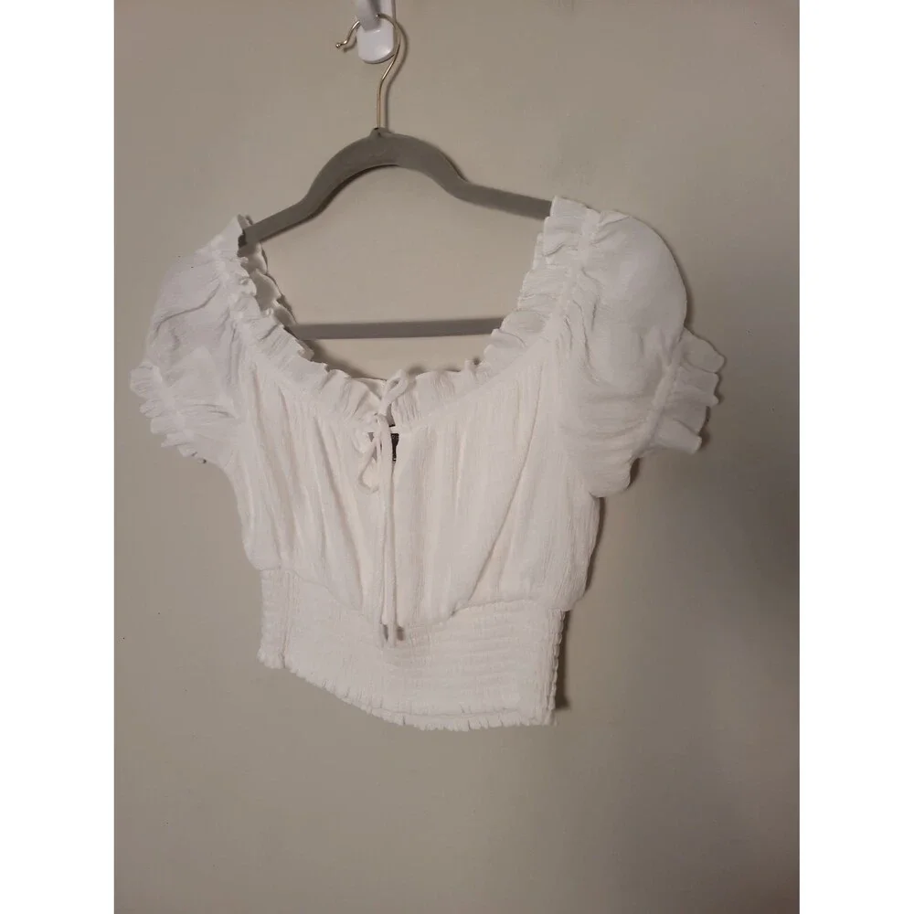 Majorelle White Cottagecore Smocked Crop Top Sz S Milkmaid Coquette Breathable - Picture 2 of 8